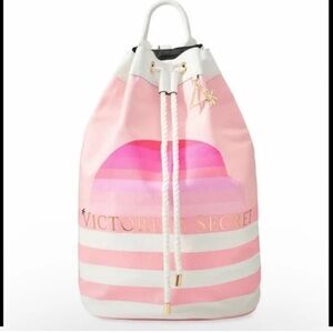 Victorias Secret drawstring backpack pink half moon striped